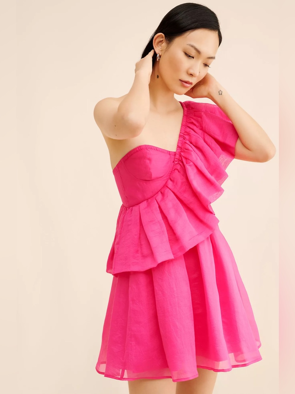 Anthropologie If By Sea Ruffled Sash Mini Dress Pink